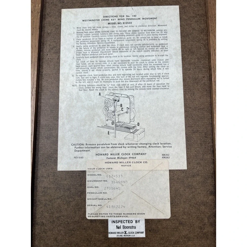 Howard Miller Regulator Wall Clock Model 612-533 Oak Case‎ Brass Pendulum USA